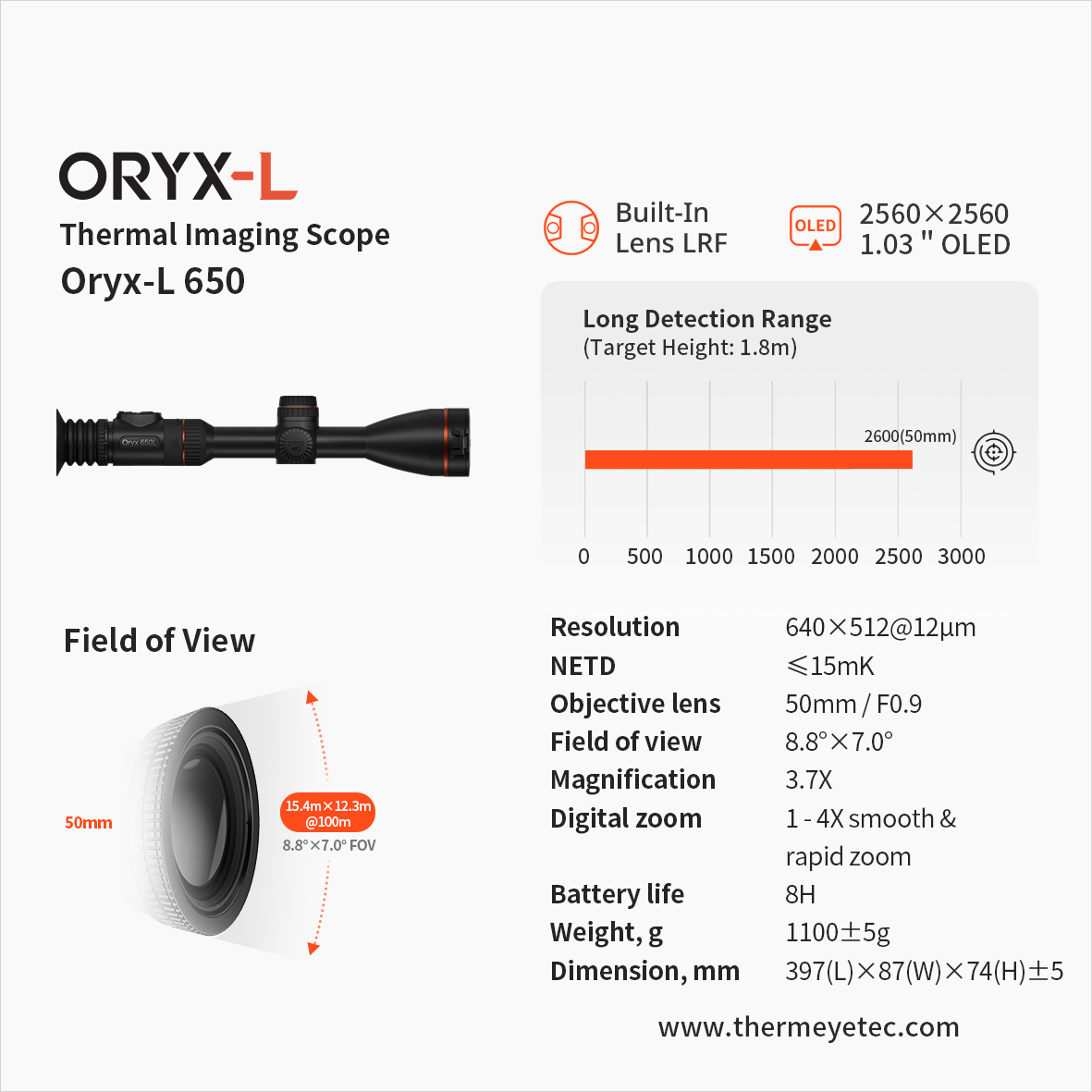 Lunette de visée thermique ThermTec ORYX650-LRF